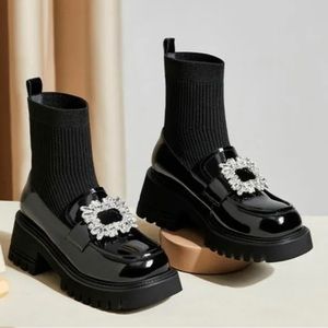 NEW!! Women Rhinestone Thick-Soled Sock Boots size 9 EUR 40